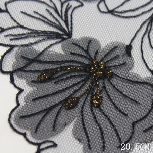 Fabricante de apliques de renda - renda de tule floral preta de 20,5 cm para vestido e lingerie