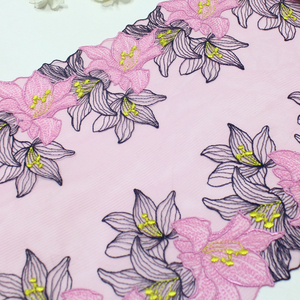 الشركة المصنعة لزخرفة الدانتيل من التول المطرز بالزنبق - دانتيل زهري مقاس 25.5 سم للفستان والملابس الداخلية